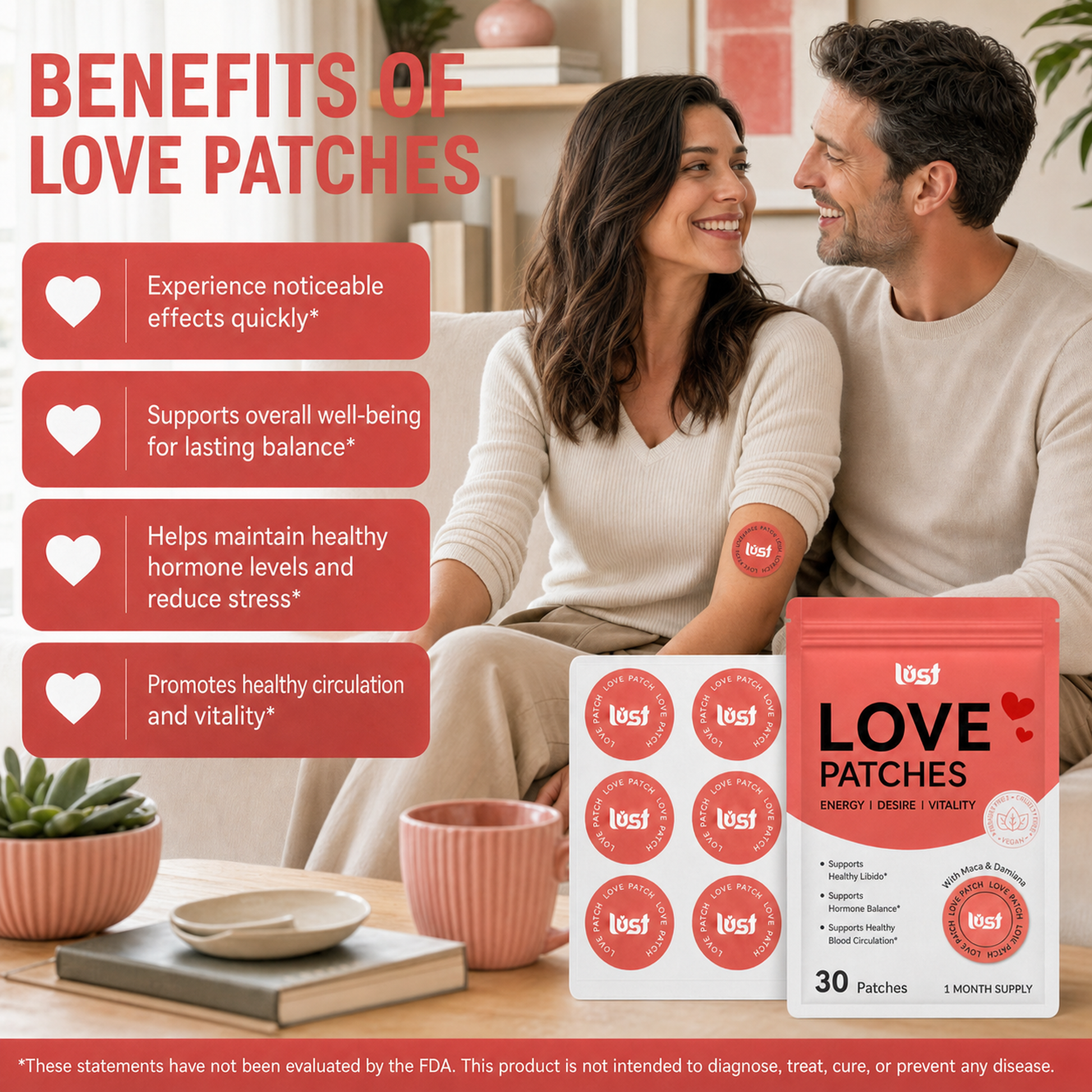 Lust Love Patches benefits and 30 patch pouch
