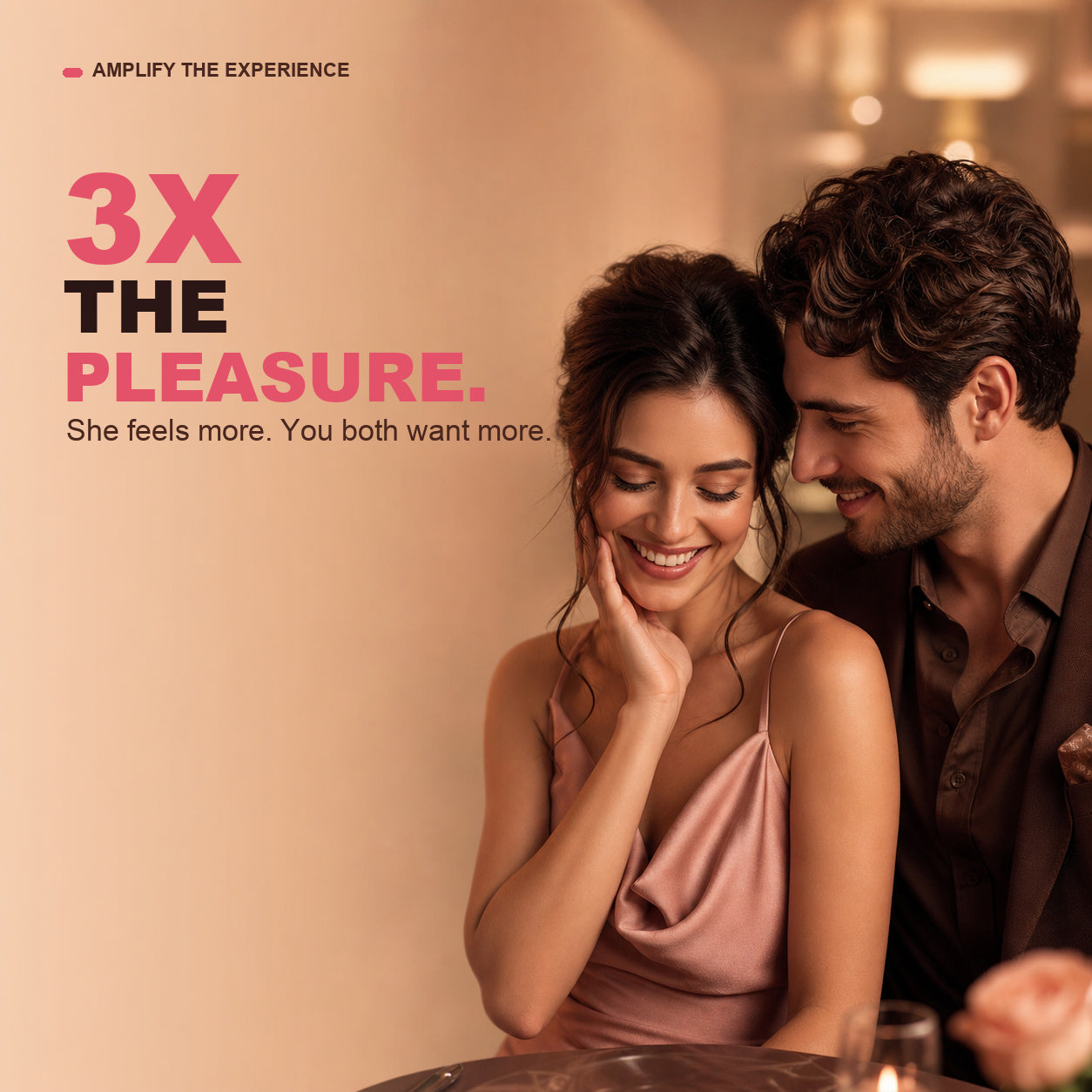 Women's pleasure serum positioned for 3X the pleasure and shared intimate rituals