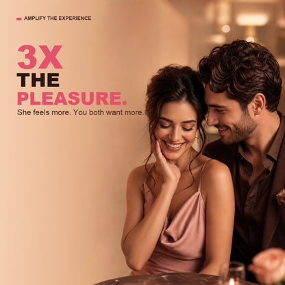 Women's pleasure serum positioned for 3X the pleasure and shared intimate rituals