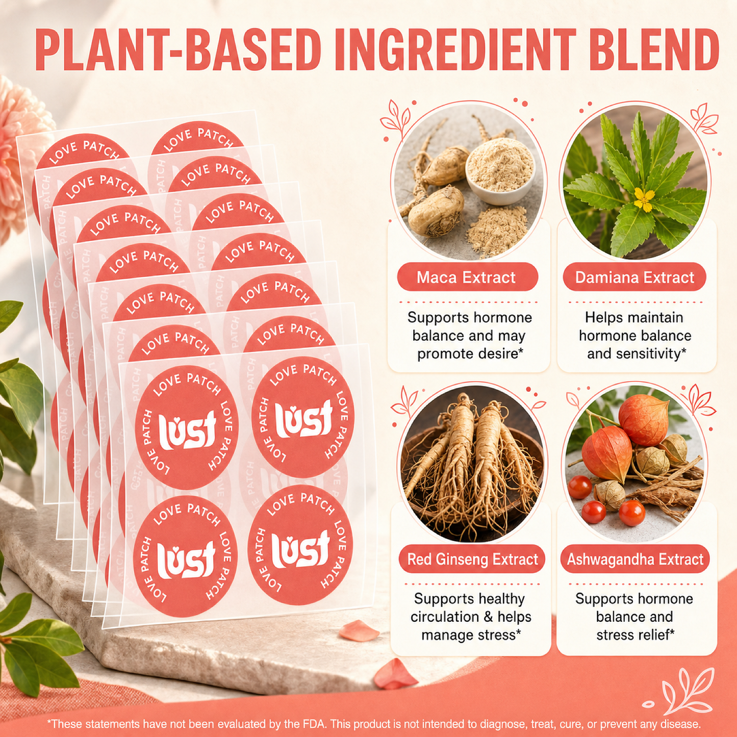 Lust Love Patches plant-based ingredient blend