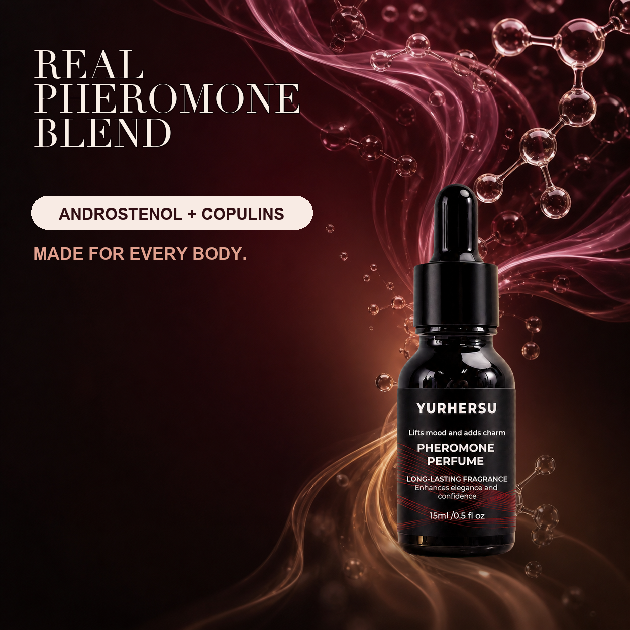 Real pheromone blend with Androstenol and Copulins in a 15 mL dropper bottle.