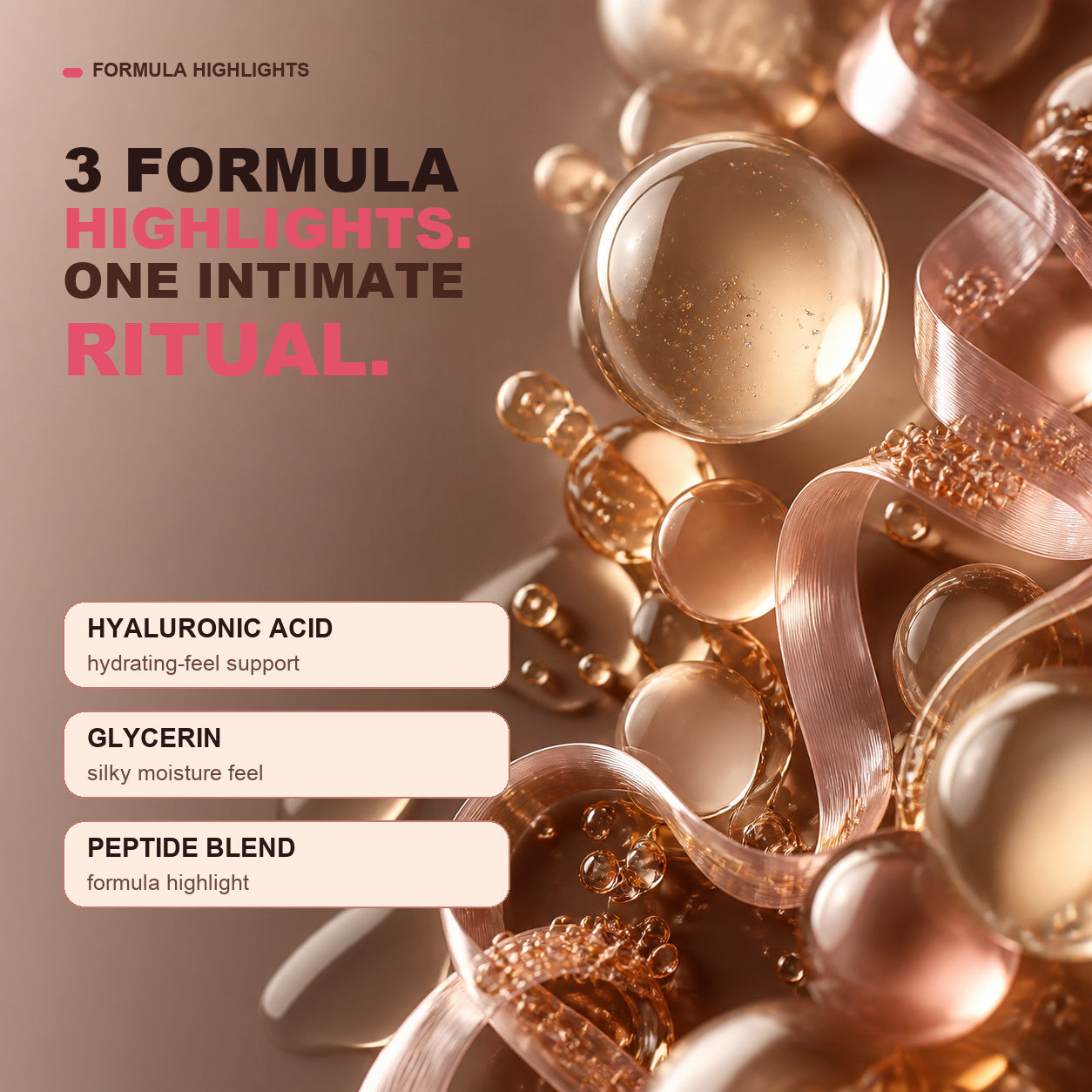Three formula highlights: hyaluronic acid, glycerin and peptide blend