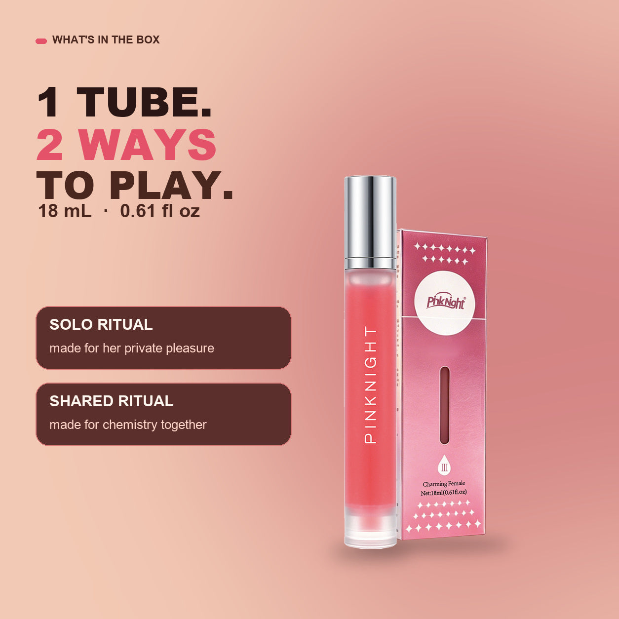 One 18 mL tube for solo or shared intimate pleasure rituals