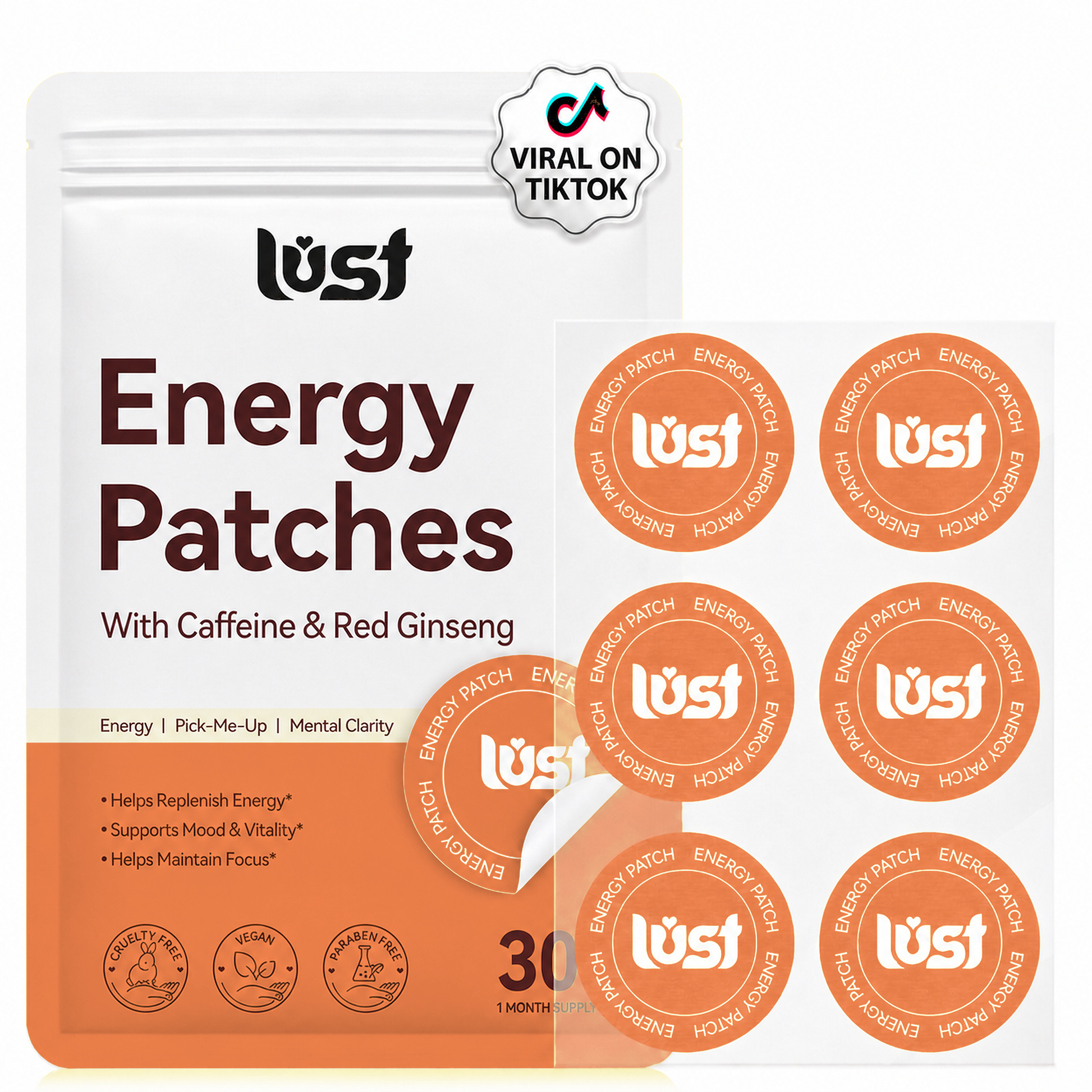 Lust Energy Patches pouch and 30 patch supply