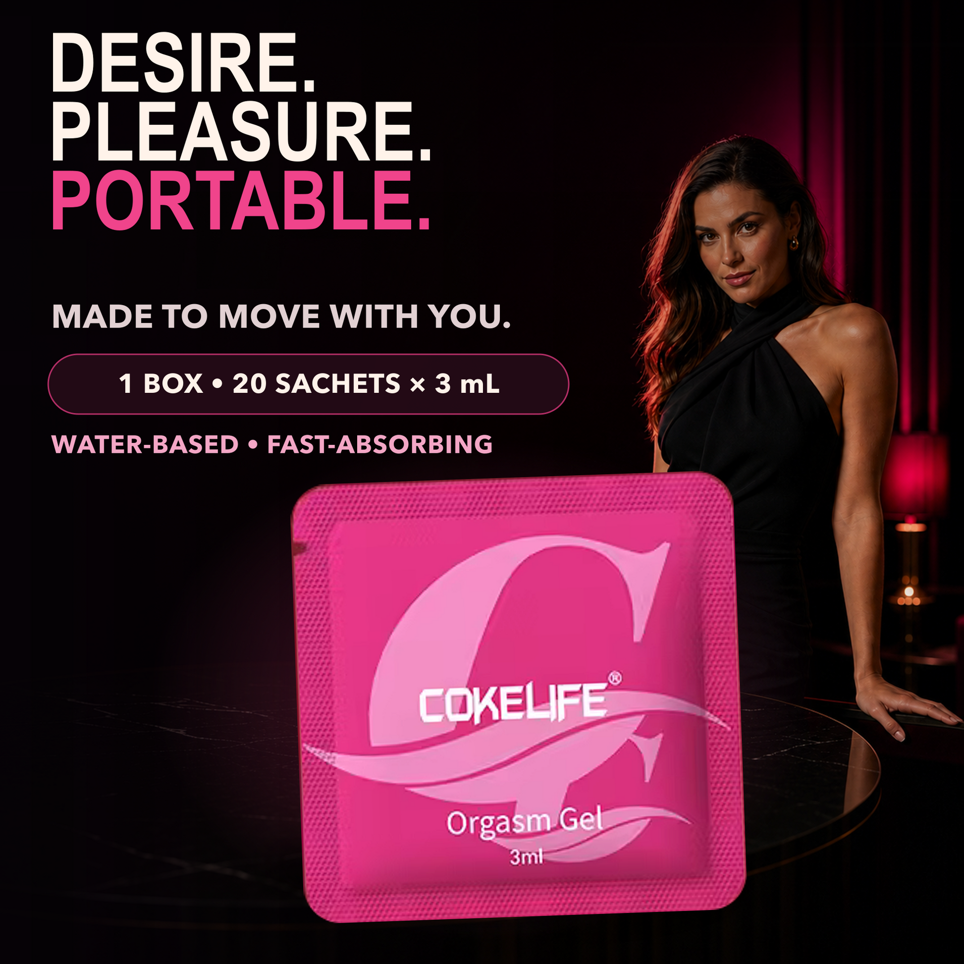 Lust portable personal gel, 1 box with 20 single-use 3 mL sachets